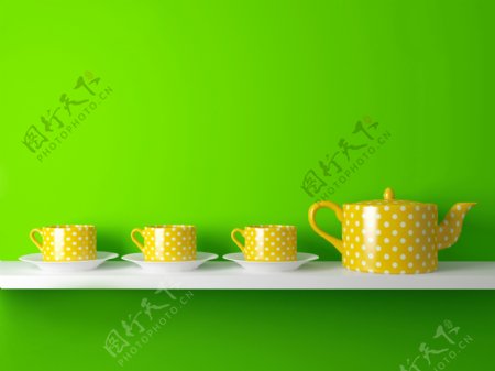 黄色茶具图片