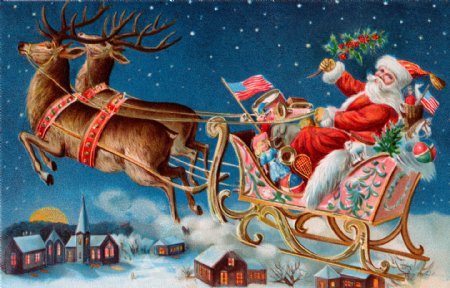 坐在雪橇上的圣诞老人图片