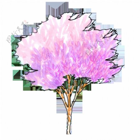 卡通手绘唯美粉色树木
