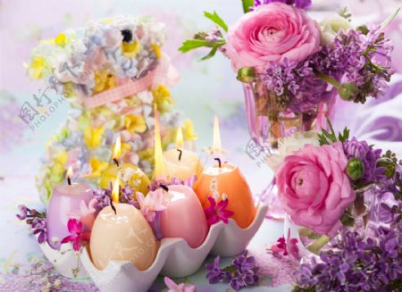 鲜花彩蛋蜡烛设计图片