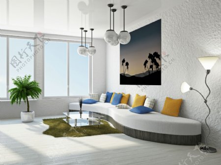 白色简洁客厅室内设计图片
