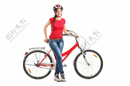 自行车旁边的美女图片