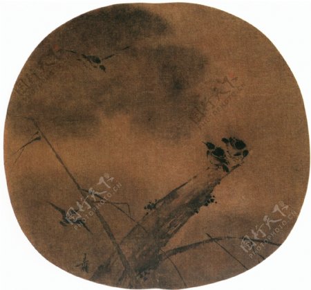 柳树寒鸦图镜片中国古画0027