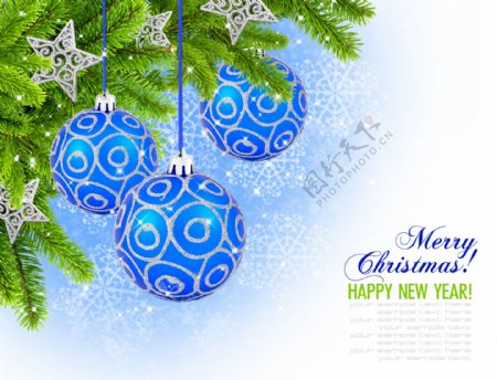 树枝与蓝色圣诞球图片