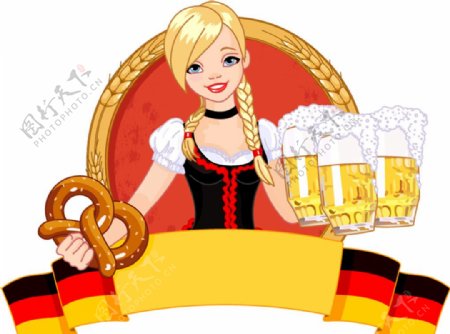 慕尼黑啤酒节女郎矢量图