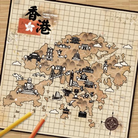 扁平化香港地图