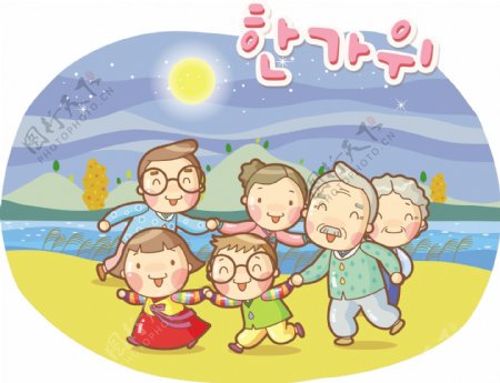 韩国卡通家庭矢量素材