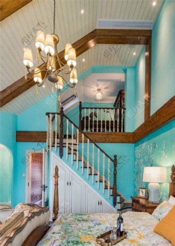 美式时尚蓝色楼梯设计图