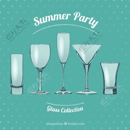 5款夏日派对玻璃杯矢量素材