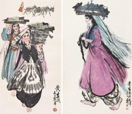 维族妇女国画