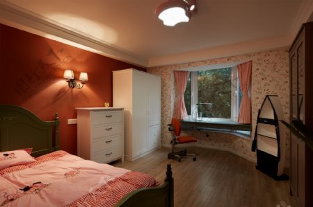 橘红色系卧室室内设计家装效果图