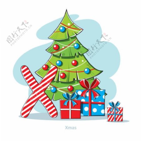 字母X圣诞树礼物图片
