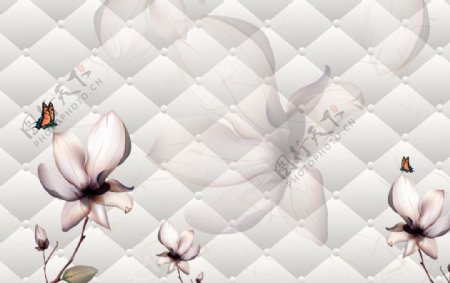 透明花卉软包背景墙