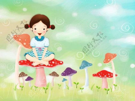 蘑菇插画女孩