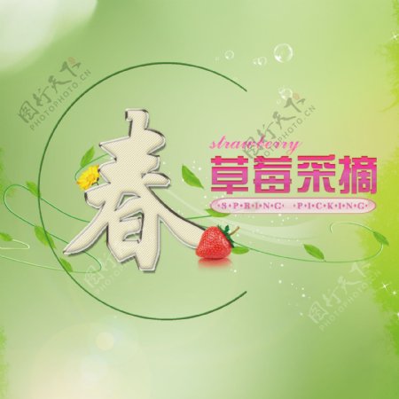春字体草莓花朵树藤叶子绿色素材