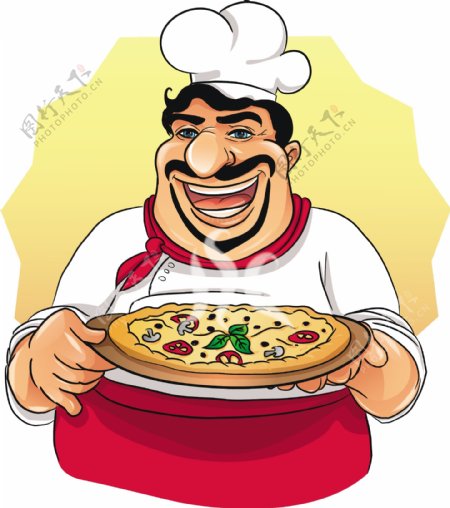 披萨厨师插画