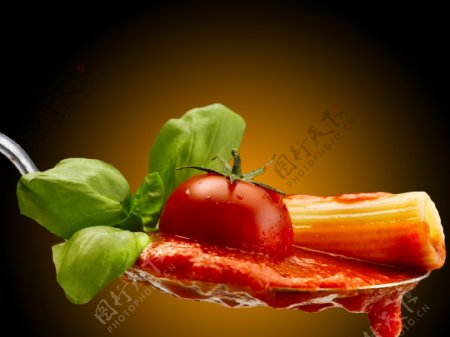 勺子里的番茄与番茄酱图片