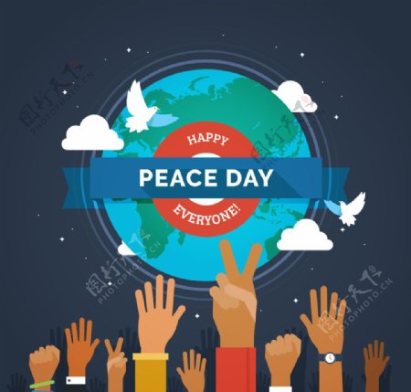 和平日背景与手和世界