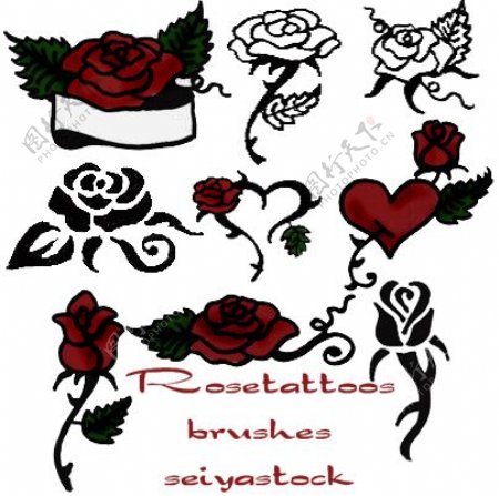 漂亮的手绘玫瑰花图案photoshop笔刷素材