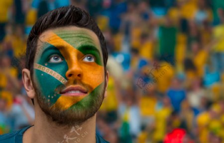 脸上涂着世界杯标志的球迷