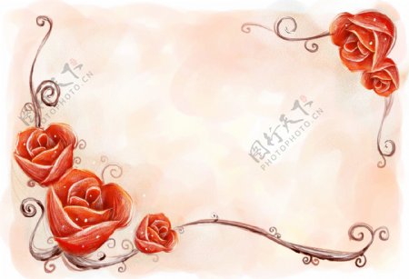 红色玫瑰花艺术模板