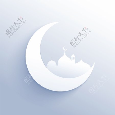 月亮与清真寺剪影伊斯兰教节日背景