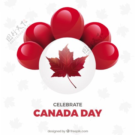 红色气球枫叶加拿大国庆日背景