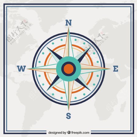 指南针图标世界地图背景
