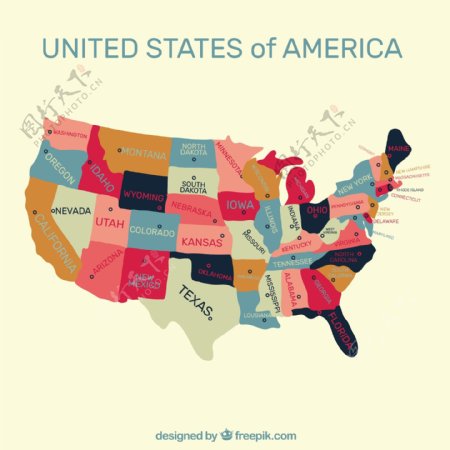 手绘美国地图背景矢量设计素材