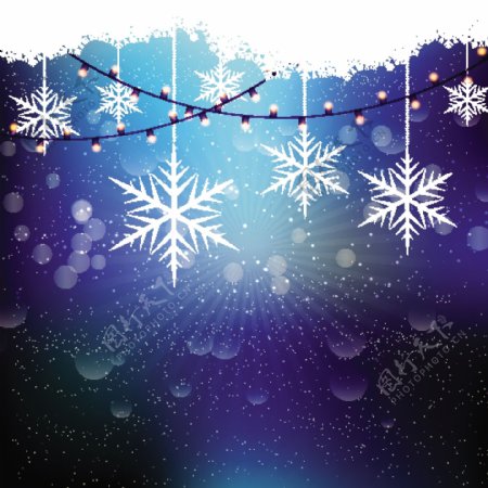圣诞背景与雪花串灯