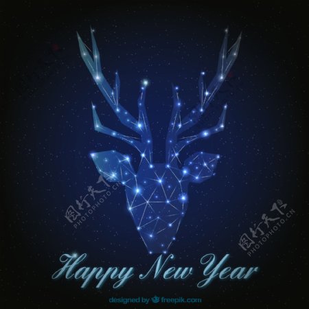 新年背景几何灯光驯鹿