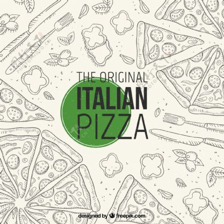手绘意大利披萨矢量素材图片