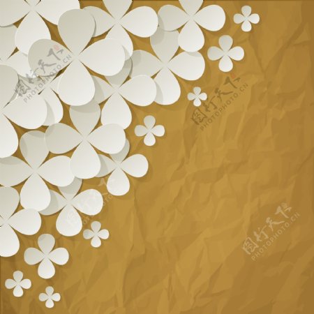 白色纸花与棕色纸背景矢量素材下载