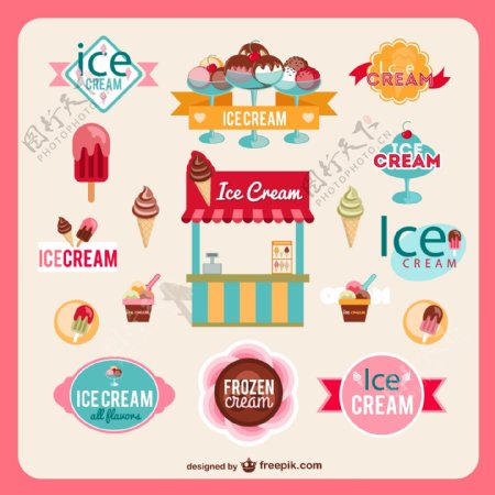 彩色冰淇淋元素标签