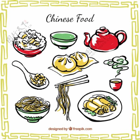 手绘中国食品