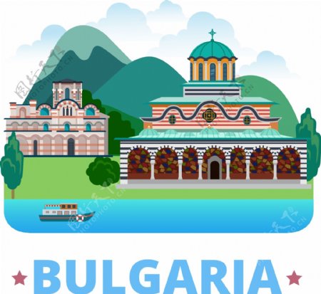 保加利亚特色建筑插画