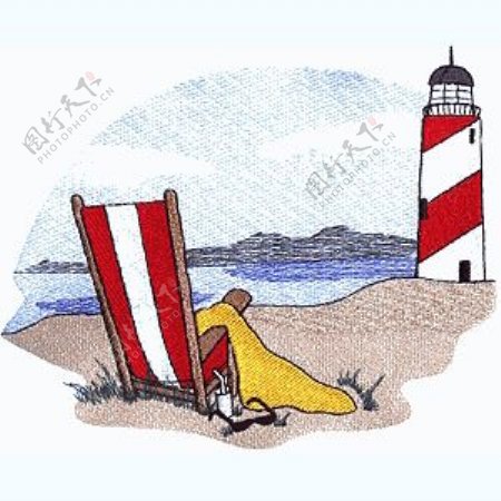 绣花海滩靠椅浴巾免费素材