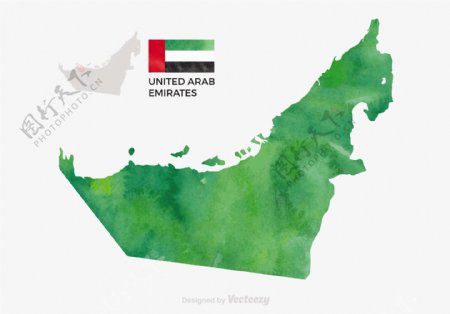 免费矢量水彩阿拉伯联合酋长国地图