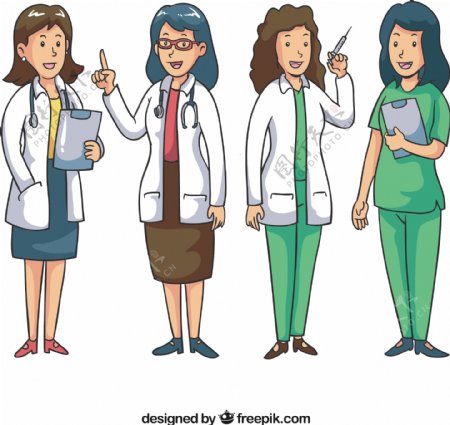 一群面带笑容的女医生在工作