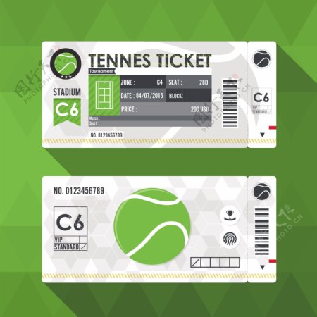 网球比赛门票卡通矢量素材
