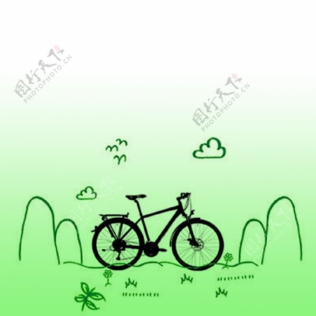 儿童手绘自行车插画