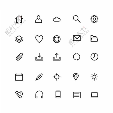 25个黑色网页线条矢量icon图标设计