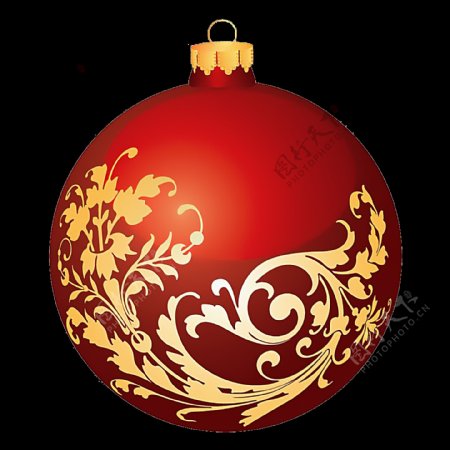 金色花纹红色圣诞球免抠png透明素材