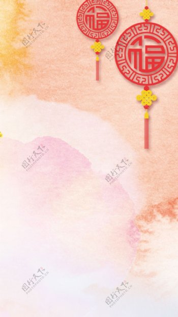 红色中国结新年海报H5背景素材
