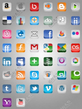 网页立体社交多媒体icon图标素材