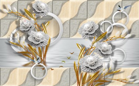 3D时尚珠宝花卉背景墙