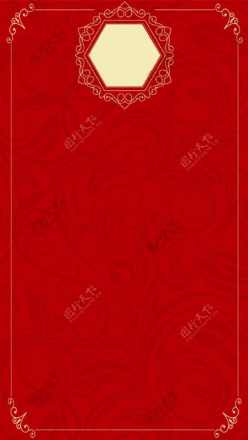 手绘红色花纹海报H5背景素材