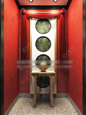 个性红色玄关中式装修效果图