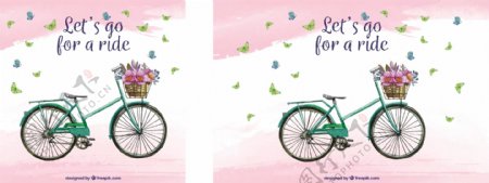 水彩背景自行车和花卉
