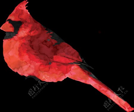 红色水墨小鸟透明装饰素材